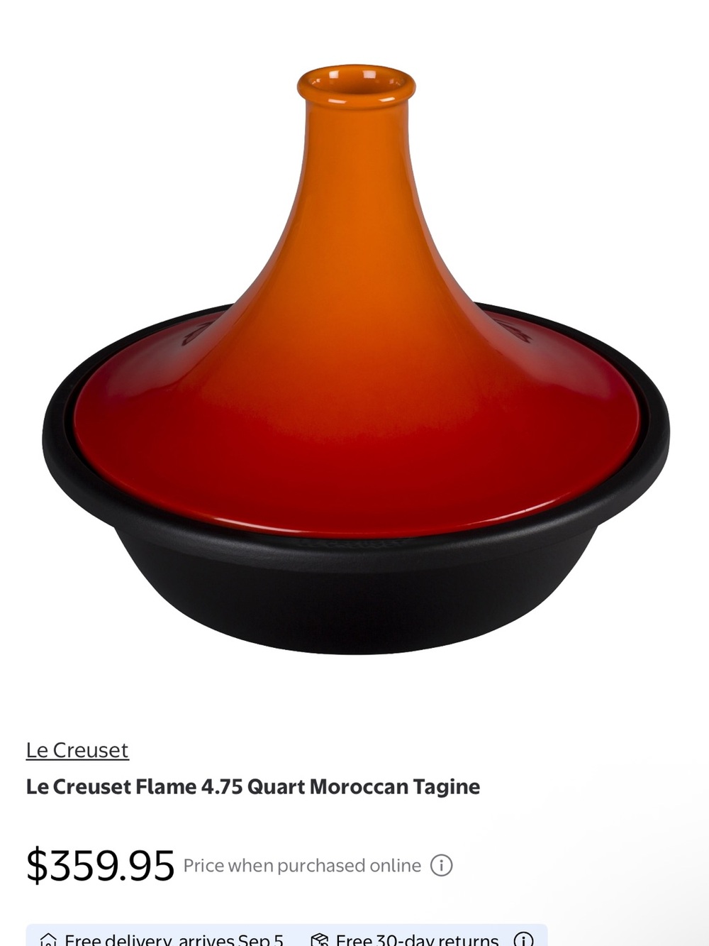 Le Creuset Flame Gradient Moroccan -Red with Black Base. Bottom is cast iron.